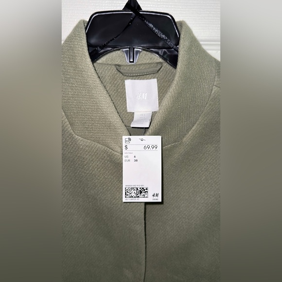 💚 BNWT H&M Light Green Knee-Length Coat with Belt and Stand-up Collar Size 6 💚 - Picture 8 of 12